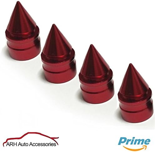 ARH Auto Accessories Cone Dust Caps | Set Of 4 | Fits Onto Car, Bike Or Motorbike Valves. (Red)