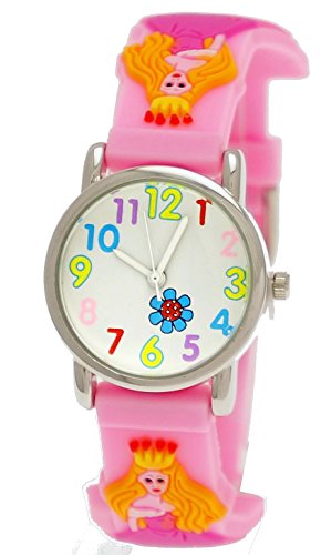 Süße Pure Time Kinderuhr Kinder Mädchen Silikon Mädchenuhr Armband Uhr mit 3D Prinzessinen Motiv Rosa inkl. Uhrenbox