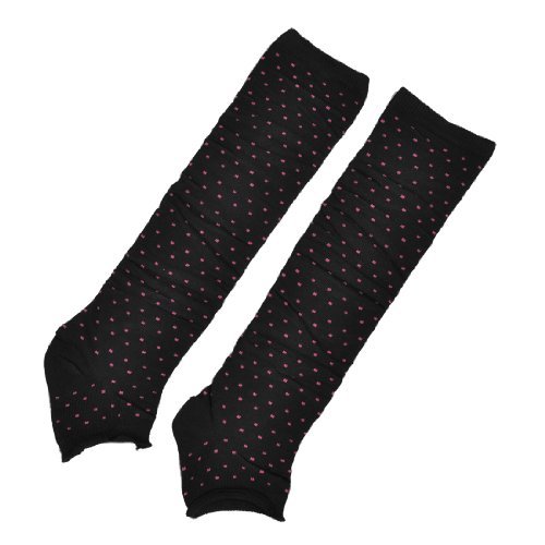 Miki&Co Ladies Dots Printed Elastic Cuff Knee High Leg Warmers Black Pink Pair
