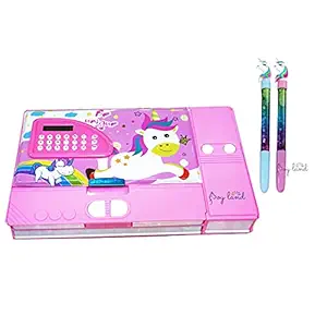 JOYLAND? Combo 1 Jumbo Magnet Pencil Box 2 Pcs Glitter Geometry Box for Girls, Double Sided Stationary Box for Girls Plastic Pencil Box Birthday Return Gifts for Kids ND30 (Random Design) (Baby Pink)
