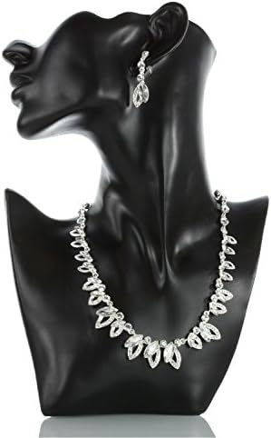 SHMILY Rhinestone Choker Necklace and Stud Earrings Jewellery Set Wedding Bridal Jewellery Wedding Necklace Silver New KH1003