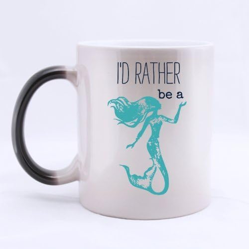 LAH 11 Ounces I'd Rather Be A Mermaid Coffee Mug Heat Reveal Changing Color Hot Reactive Tea Cup