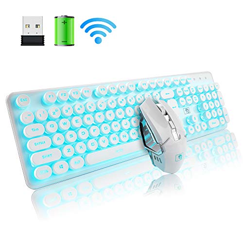 Clavier et souris sans fil rechargeable 2,4 G, batterie au lithium de grande capacité 4800 mAh, sensation mécanique, jeu de clavier de jeu rétroéclairé + souris rechargeable 2400 DPI + tapis de souris