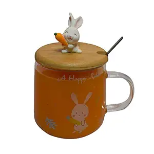 NYRWANA DELIVERING SMILES IN INIDA Rabbit Glass Coffee Mug with Lid ( 400 ml )