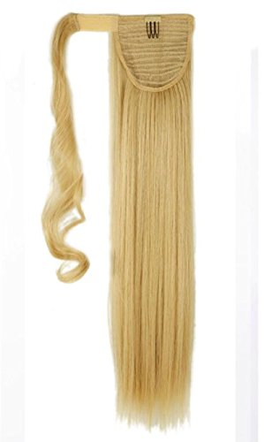 S-noilite® 23" Clip in hair extensions Wrap Around Ponytail Long Straight Hairpiece (23 inches, Golden mix Bleach Blonde)