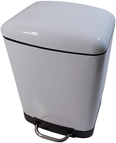 SQUARE 6L METAL WASTE RUBBISH PEDAL BIN NON-SLIP SOFT CLOSE WHITE 23 X 23 X 33CM