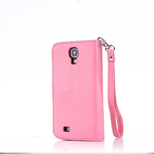 Galaxy S4 Hülle Ledertasche [mit Frei Hartglas Displayschutzfolie], KKEIKO® Schutzhülle PU Leder Tasche Hülle Case für Samsung Galaxy S4, Wickelfalz Handyhülle mit Bändselloch Standfunktion Karteneinschub und Magnetverschluss, Kratzfeste Lederhülle Flip Wallet (Pink #8) - 3