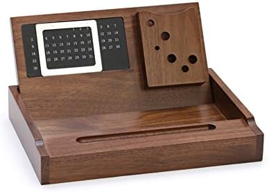LIZHIQIANG Pen Holder, Wooden Perpetual Calendar Pen Holder, Multifunction Business Office Desktop Log Stationery Storage Box (Color : Walnut)