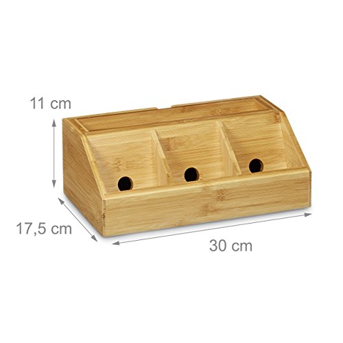 Relaxdays Schreibtisch-Organizer aus Bambus H x B x T: ca. 11 x 30 x 17,5 cm inklusive Handyhalter auch als Ladestation Aufbewahrungsbox für den Schreibtisch Organizer im Büro mit 5 Fächern, natur - 4