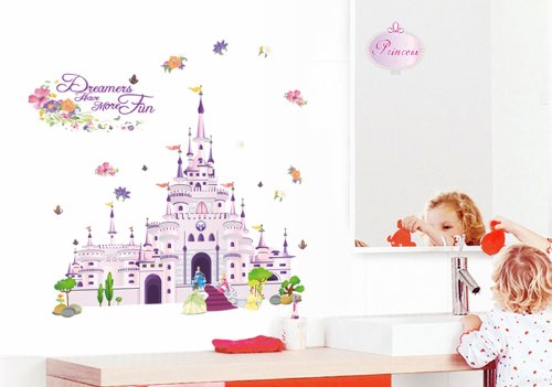 ufengke® Cartoon Prinzessin Schloss Wandsticker,Kinderzimmer Babyzimmer Entfernbare Wandtattoos Wandbilder - 4