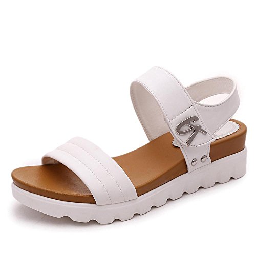 Damen Sommer Sandalen Xinan im Flachen Sandalen Bequeme Damenschuhe (40, Weiß)
