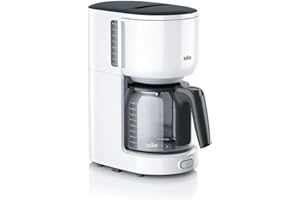Braun PurEase KF 3120 WH ekspres przelewowy do kawy ze szklanym dzbankiem na 10 filiżanek kawy, zaparzacz do kawy o wyjątkowym aromacie, wbudowany filtr wody, 1000 W, biały