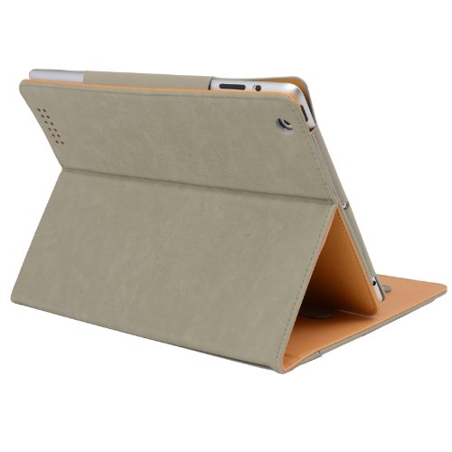 Madcase Apple iPad Air 2 / Air Smart Case Etui Faux Ledertasche Hülle mit Auto Schalf und Wach Sleep-Funktion inkl. Displayschutzfolie und Stylus Touch stift – Grau / Beige - 6