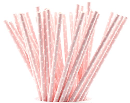 FiveSeasonStuff® 100 Stücke Papierstrohhalme/ Trinkhalme, Partei Liefert Für Hochzeiten, Geburtstage, Baby-Duschen, Taufen, Verlobungen, Graduierung, Jubiläen, Neue Jahre, Feiertage, DIY USW (Baby Rosa mit Mini Weiß Punkte)