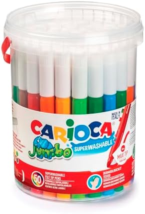 Carioca Jumbo | Pennarelli Lavabili per Bambini in Barattolo con Maniglia, Set Pennarelli Punta Grossa, 50 Colori