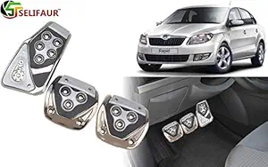 Selifaur - 3 Pcs Silver Non-Slip Manual Car Pedals kit Pad Covers Set for Skoda Rapid