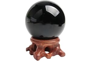Acxico 1Pcs 60mm Natural Black Obsidian Sphere Crystal Ball Healing Stone + Free Stand