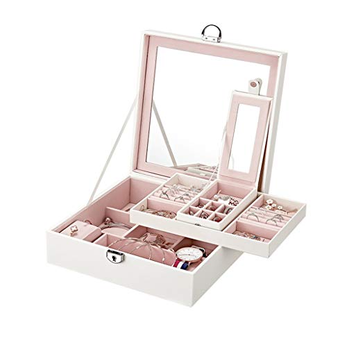 Preisvergleich Produktbild DuJewelry Europäischen Stil schmuckschatulle Frauen Doppelschicht mit Schloss Kosmetik Ring Box schmuck aufbewahrungsbox (Color : White, Size : 25.3×25.3×8.5cm)