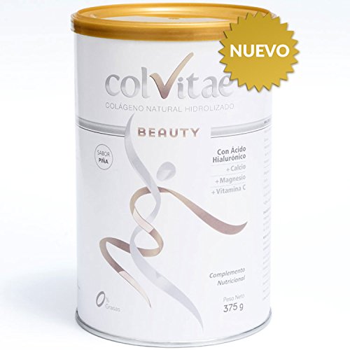 COLVITAE BEAUTY - SABOR PIÑA - Colágeno Hidrolizado Natural + Calcio + Ácido Hialurónico + Vitamina C - Envase para un mes (375 gramos)