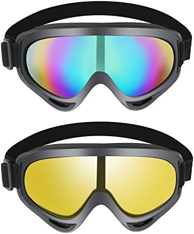 Ski Goggles, Morric 2Pcs Snowboarding Goggles Skate Glasses Anti-wind Ski Glasses Motorcycle Goggles Riding Goggles Eyewear for Adult Skiing, Skating, Motorcycling and Riding (Colorful &amp; Yellow)