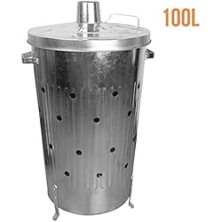 Linxor France ® Incinérateur de jardin en acier galvanisé 100 L - Norme CE
