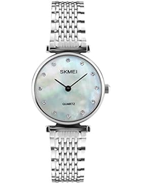 TOPCABIN Damen Uhren Mode Quarz Analog Edelstahl-Armbanduhr für Frauen Silber + Shell Zifferblatt