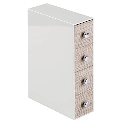 mDesign Kosmetik Organizer – Aufbewahrungsbox für Makeup und Beautyprodukte – Box mit vier Schubladen für Lippenstift, Wattepads etc. – hellgrau/graues Holz - 3