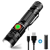 🔦DISEÑO DURABLE E IMPERMEABLE- Esta linterna LED recargable tiene un cuerpo de aluminio durable que es resistente a golpes. También tiene alta calificación impermeable de IPX4 que es resistente al agua.