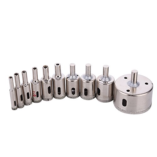 10 Stk. Glasbohrer Diamantbohrer Fliesenbohrer Hohlbohrer, Lochsägen-Set für Glas, Keramik, Fliesen Stein u.a. 8mm-50mm - 3