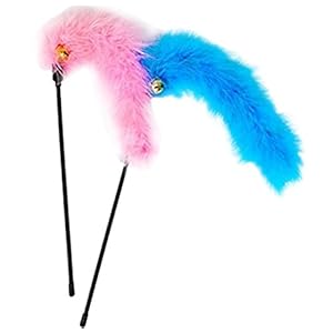 Cdet 2X Juguetes con Plumas Barras Cortas de Colores sólidos con Campanas Divertidas Palos de Gato Juguete 26cm + 15cm,Color Aleatorio