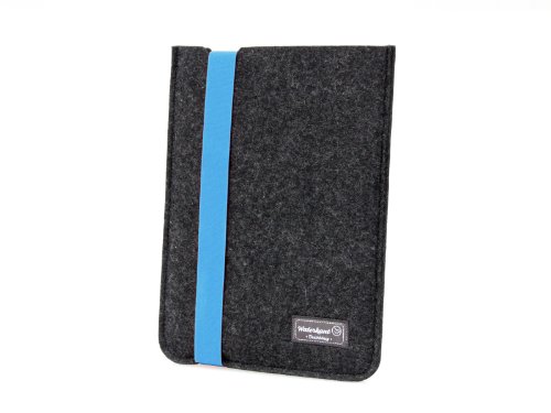Waterkant Deichkönig Strap Wollfilz Tasche für MacBook Pro 15 Zoll mit Retina Display, Sleeve in Grau mit blauem Gummiband - 2
