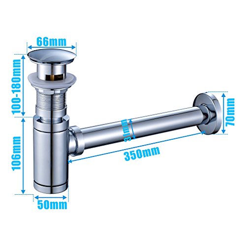 OBEEONR® Siphon + Pop Up Ablaufventil mit Überlauf Waschbecken Ablauf Ablaufgarnitur für Waschbecken Waschtisch - 5