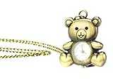 TU46 Uhr mit Teddy Anhänger und langer Kette in Altgoldoptik, Halskette Modeschmuck, von Kobert Goods