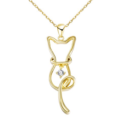 Meow Star collana di gatto per le donne in argento Sterling gioielli di gatto per gli amanti dei gatti e Argento 925/1000, colore: Cat Necklace Hollow-gold, cod. MS