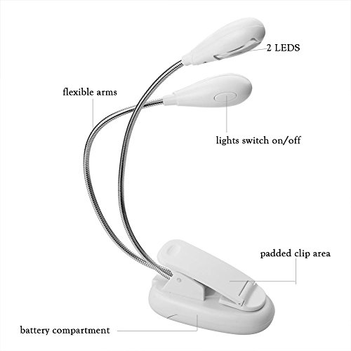 SIENOC wiederaufladbare LED Buchlampen, LED Klemmleuchte, LED Klemmlampen, tragbare Notenpultleuchten, Doppelkopf, 4-Stufe Helligkeit, inklusiv USB-Kabel, Tageslichtweiß, Faltbare Lampe, LED Leselampe mit Klammer für Kindle - 2