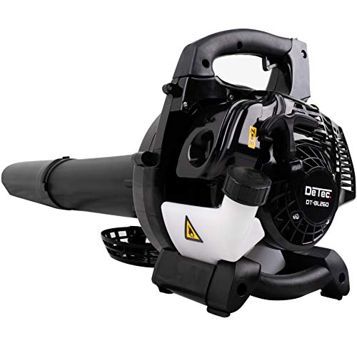 DeTec. Aspirador de Hojas y soplador de Hojas de Gasolina DT-BL260 2 en 1 con Saco de Recogida, Correa de Transporte y asa, Incluye práctica trituradora con regulador de Velocidad Motor de Gasolina