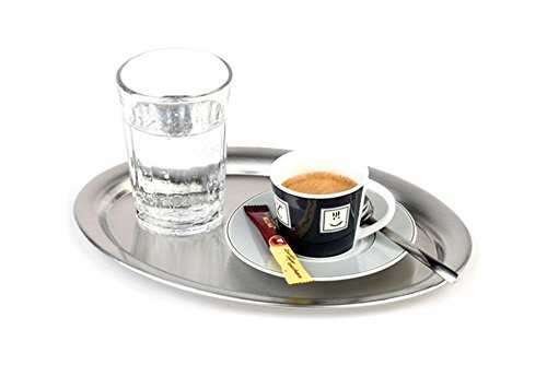 APS Serviertablett -Kaffeehaus- ca. 29 x 22 cm, oval, Edelstahl 18/8, matt poliert, Kaffee-/Teetablett für zwei Tassen