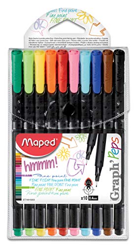 Maped Graphic Peps - Rotuladores de punta fina (0,4 mm, 10 unidades), colores surtidos
