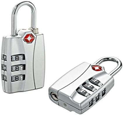 TSA Approved Security Padlock Open Alert Indicator 3 Dial Combination Travel Code Lock for Luggage Suitcases (Silver(2-pack))