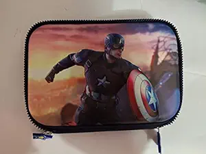 Sugar Cute 3D Multilayer Large Capacity Premium Quality Hardtop Pencil Case Pouch for School Kids/Teenagers (Captain America (Version 3))+Free Smart Watch