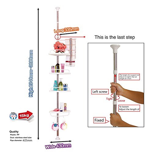 Top Home Solutions® 100 cm-320 cm 4 Ebenen verstellbar Edelstahl Dusche Ecke Badezimmer Teleskop Regal Rack Caddy – Heavy Duty, einfache Montage, kein Bohren erforderlich - 6