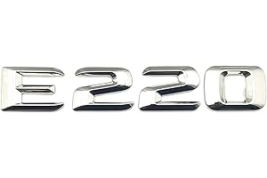 AUTOZOCO Emblema E220, Insignia E220, Adhesivo E220, Pegatina E220, Adhesivo para Maletero, Emblema para Maletero Coche, Compatible con Mercedes. Plástico, 13.5 cm x 2.3 cm (Plateado)