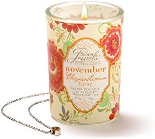 Secret Jewels November Birthstone 6 Oz. Candle Jar, Chrysanthemum Scent, Topaz