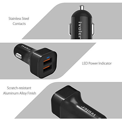 iVoler Quick Charge 3 0 Chargeur de Voiture 36W 2 Ports USB Chargeur Allume Cigare  2 QC 3 0 Port  avec C  ble iPhone  1m    2 en 1 C  ble Micro USB  