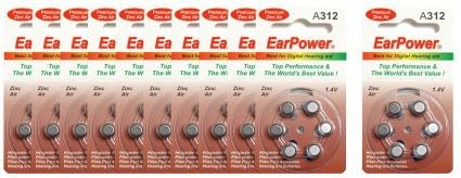 EARPOWER hearing aid batteries PR41 size 312 brown 60 batteries