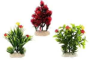 JAINSONS PET PRODUCTS? Natural Looking Aquarium Plant, Artificial Plastic Plant, Used for Fish Tank, Household and Office Decoration (Multicolor) (Set of 3)