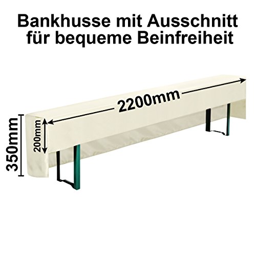 Gräfenstayn Biertischhusse Valentin 5er Set für Bierzeltgarnitur mit Sitzauflagen -70cm oder 50cm Tischbreite- Bierbankhussen (70 x 220 cm, Creme) - 4