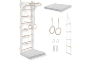 ‎MAMOI MAMOI Drabina gimnastyczna dla dorosłych (210 cm) | drabina ścienna z drewna | drabina do wspinaczki | pierścienie gimnastyczne | mata ochronna | lina wspinaczkowa | 100% ekologiczna | wyprodukowano w