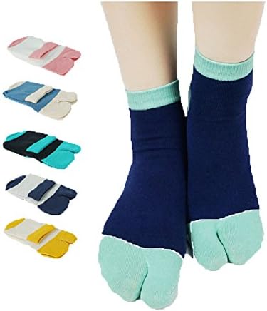 6 Pairs Pack Women's Spring Summer Two Toe Sock Tabi Geta Clog Cotton Casual Cute Crew Split Flip Flop Socks