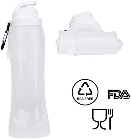 Collapsible Sports Travel Bottle,BPA Free FDA Approved Foldable Portable Leak Proof Silicone Water Bottles for Hiking Picnic Camping Sports Outdoors 500ml 17oz (White)